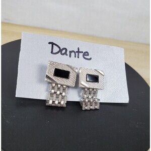 Vintage 1960's Dante Wraparound Black Onyx Spinel Stone Silver Tone Cufflinks